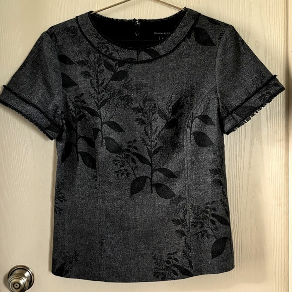 Banana Republic mixed wool, dark grey, fitted, floral shirt - Picture 1 of 3